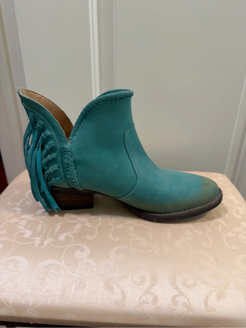 Circle G Teal Suede Fringe Ankle Boot